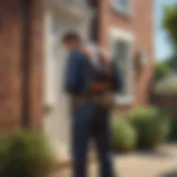 A pest control technician inspecting a residential property for signs of infestation