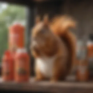 Commercial squirrel repellent products displayed on a shelf