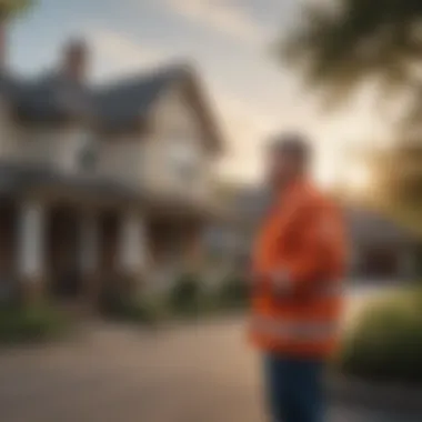 Pest control technician inspecting a residential area for infestations