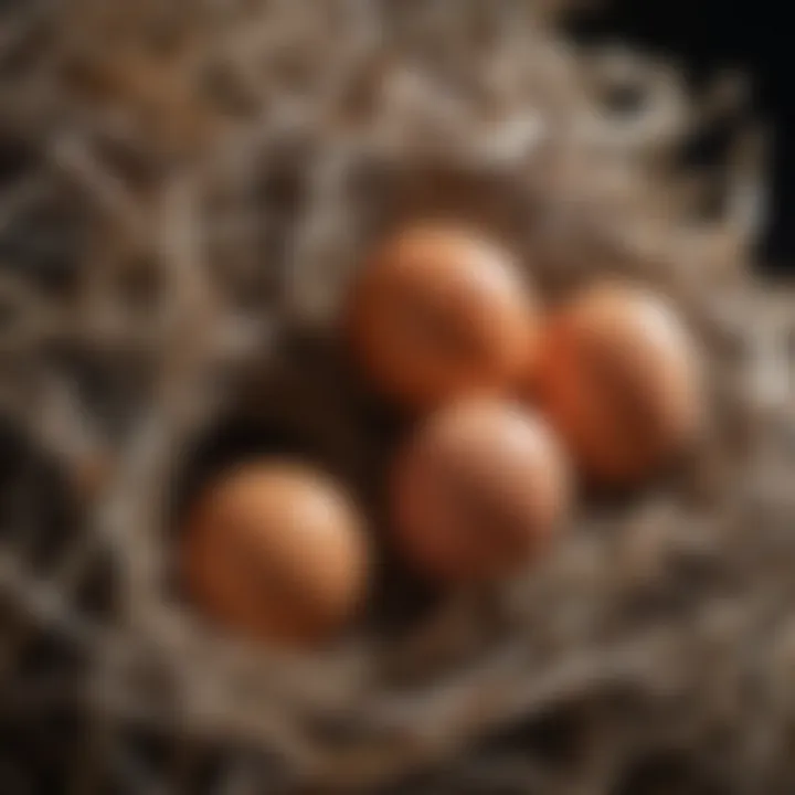 Close-up of bird mite eggs in a nest