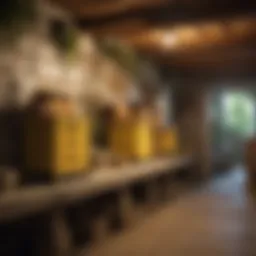 A serene basement environment with bee hives