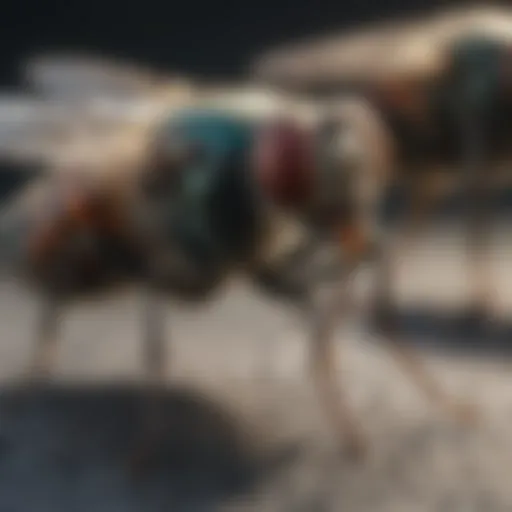 Close-up of flies on a surface in a yard