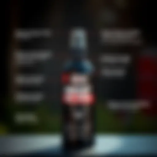 Detailed illustration of Massey bug spray bottle and its features