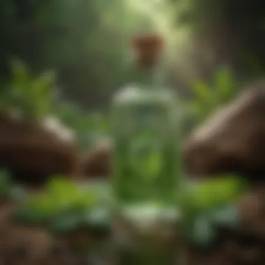 A bottle of mint oil placed amidst natural elements, emphasizing its eco-friendly appeal