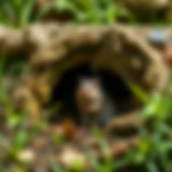 Natural habitat of voles in a garden