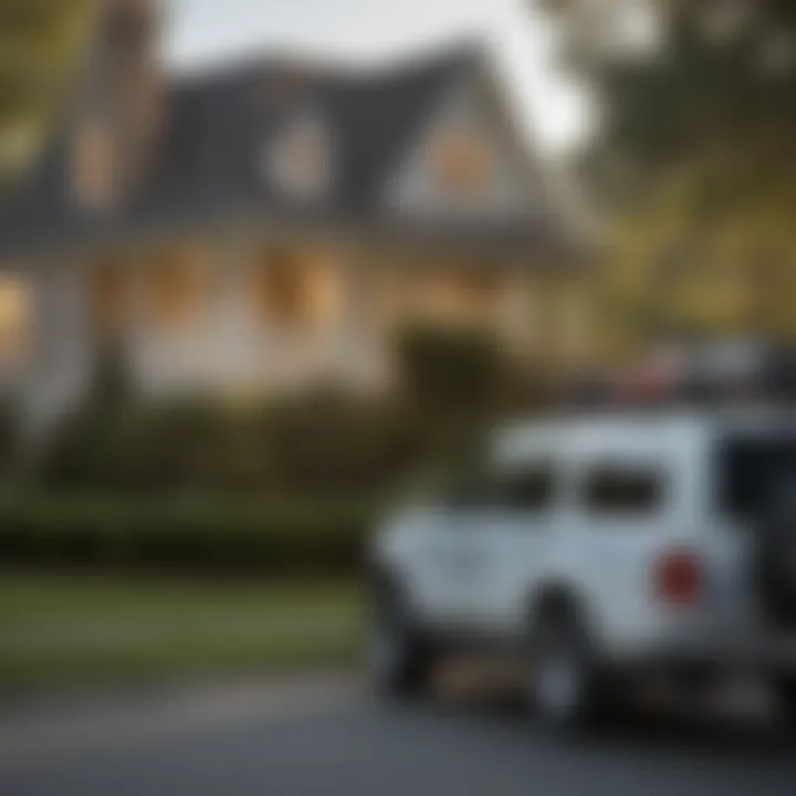 A pest control service vehicle parked outside a home