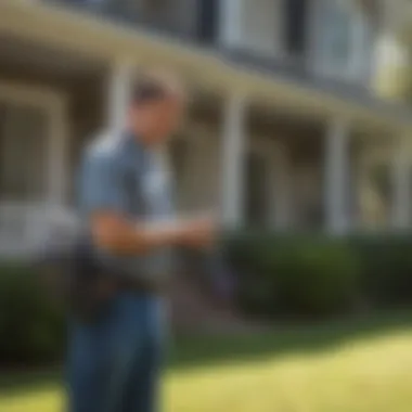 A pest control technician inspecting a residential property