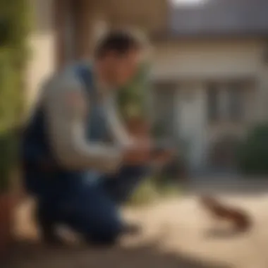 A pest control technician inspecting a property