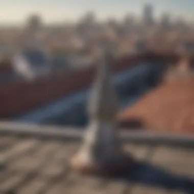 Close-up of a pigeon repellent spike installed on a rooftop