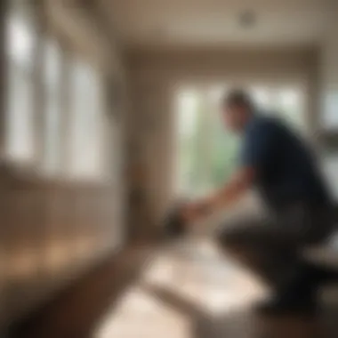 A professional pest control technician examining a home for pest infestations