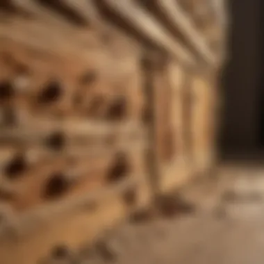 Termite Damage in Wooden Structures A close-up view of termites damaging wooden structures