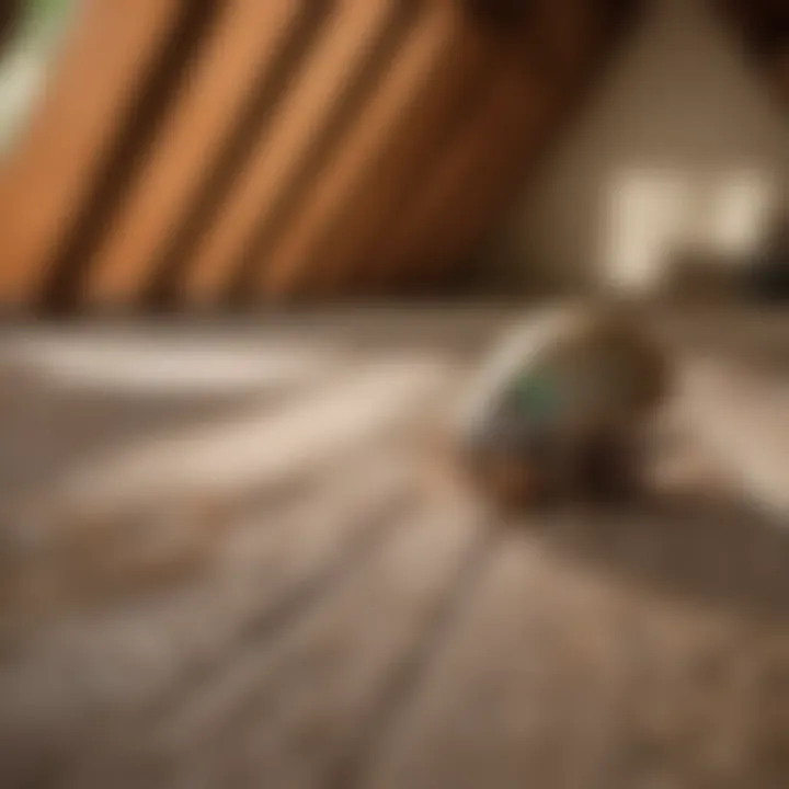 A homeowner inspecting the attic for stink bugs, emphasizing detection efforts.