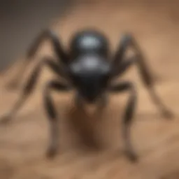 Close-up of a black carpenter ant on wood