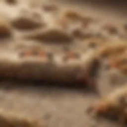 Close-up view of ants on a carpet fiber
