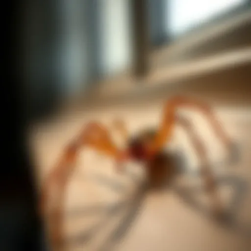 A close-up view of a brown recluse spider on a surface.