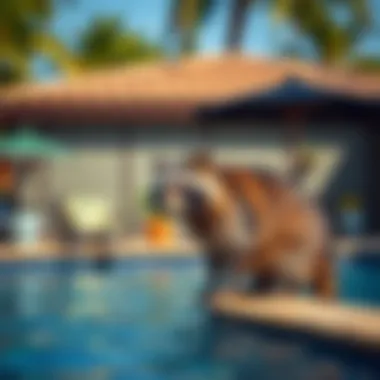 Well-maintained pool area with raccoon deterrents