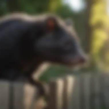 Skunk near a residential fence