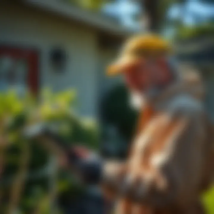 Professional pest control technician assessing a property for pest issues