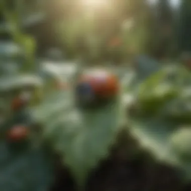 A close-up of natural predators like ladybugs on garden foliage