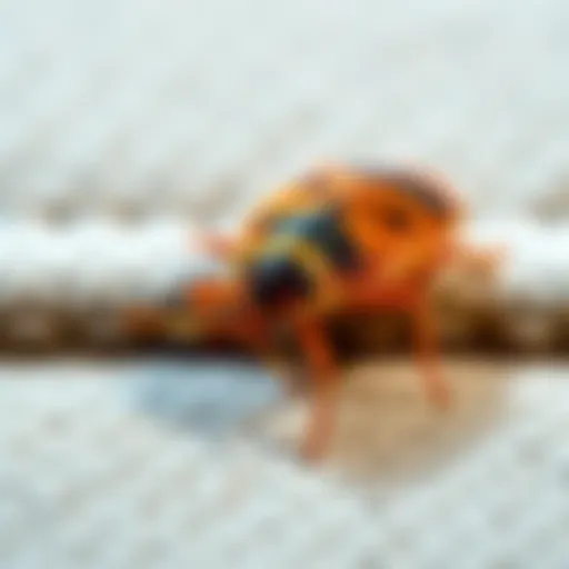 Close-up of a bed bug on a mattress seam