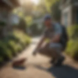 An exterminator inspecting a residential property for pests