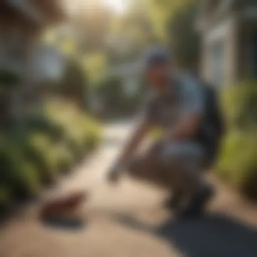 An exterminator inspecting a residential property for pests