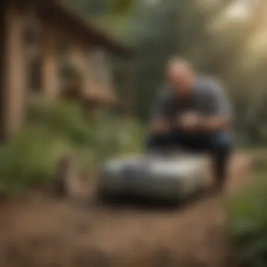 User engaging with the Aegis mouse bait station in an outdoor setting