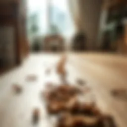 Close-up view of an ant trail in a residential setting