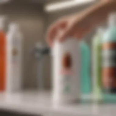 Consumer examining bed bug body wash products on a shelf