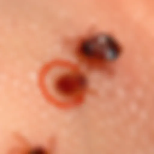 Close-up view of skin with bed bug bite marks showing distinct patterns
