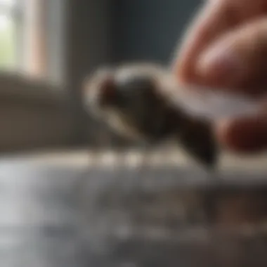 A person applying cluster fly spray in an indoor setting