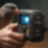 Close-up view of a handheld laser bird deterrent in action