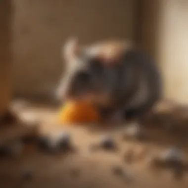 Close-up of mouse nesting material in a corner.