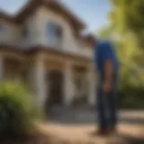 Close-up of a pest control technician inspecting a home