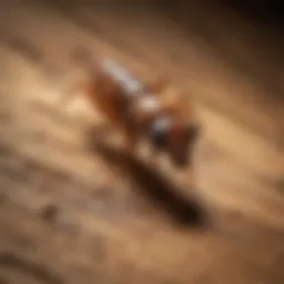 Close-up view of termite identified on wooden surface