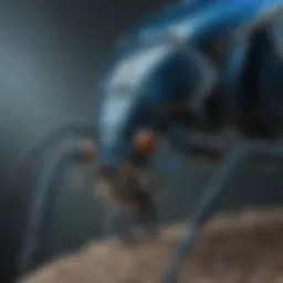 Detailed view of the big blue bug showcasing its vibrant coloration