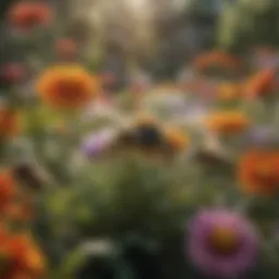 A flourishing garden showcasing diverse flowers that attract bees