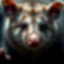 Close-up view of a possum showcasing its fur texture and facial features.