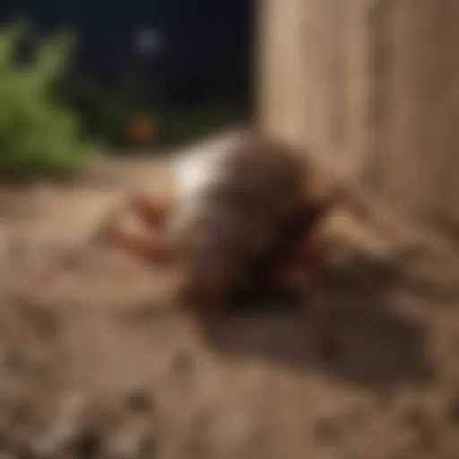 Close-up view of a roach in a yard at night