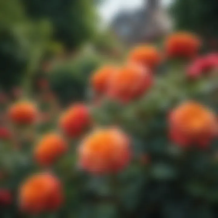 A close-up of healthy roses in a garden, showcasing vibrant colors and lush foliage.