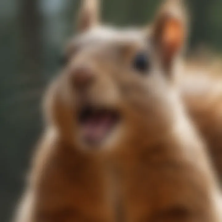 Close-up of a squirrel displaying its vocalization behavior