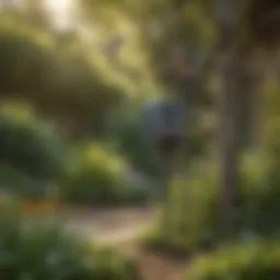 Ultrasonic bird repeller in a garden setting