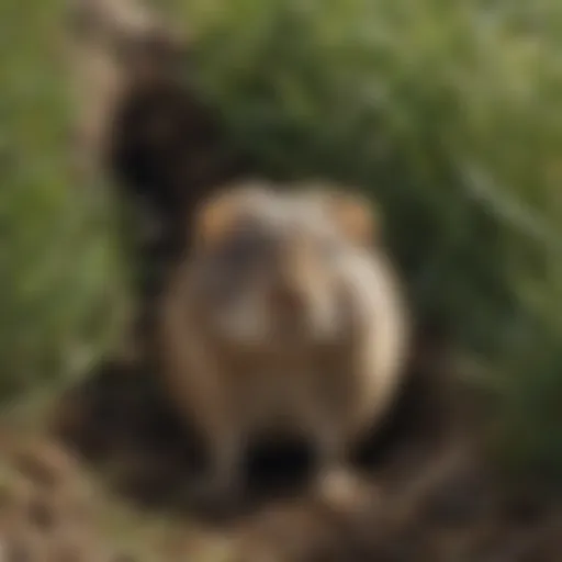 Close-up of vole burrows in a lawn