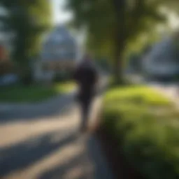 A serene Waltham neighborhood with a pest control professional assessing a property