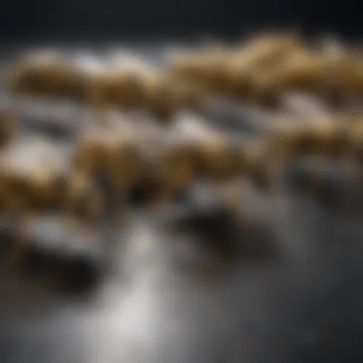 Close-up view of yellow jackets on a surface