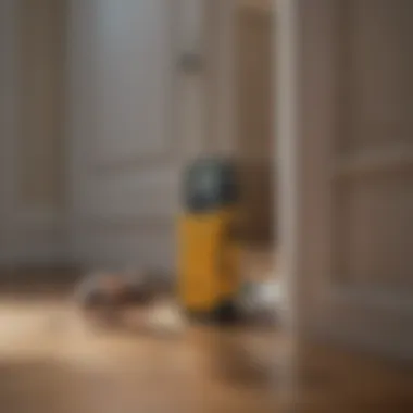 A collection of complementary pest control tools positioned near a door with a door sweep installed.