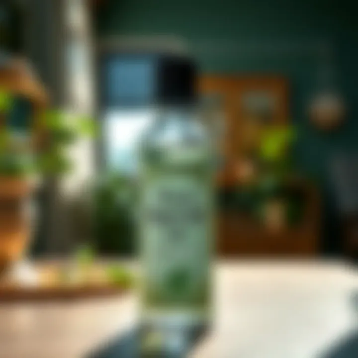 A bottle of pure peppermint oil placed in a home setting