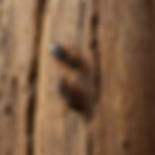 Close-up view of a western termite infestation in wood