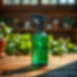 Peppermint spray bottle on a wooden table